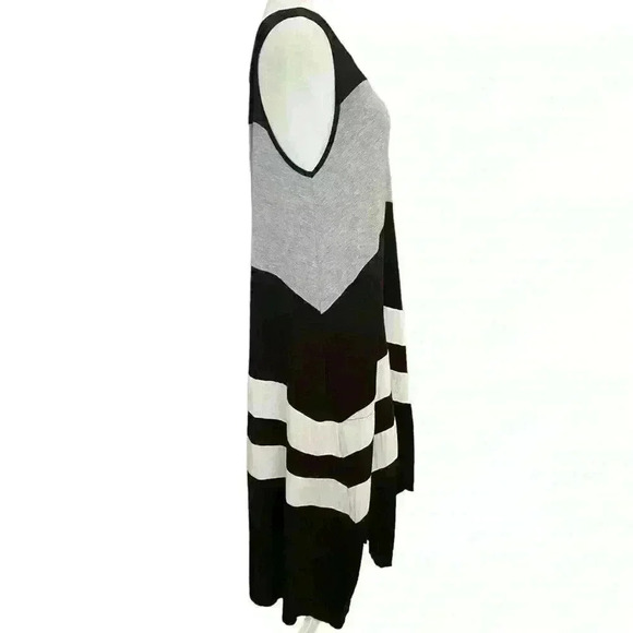 DKNY Tank Maxi Dress Size S Black Grey White Stripes Stretch Casual Boho Pockets - Picture 3 of 10